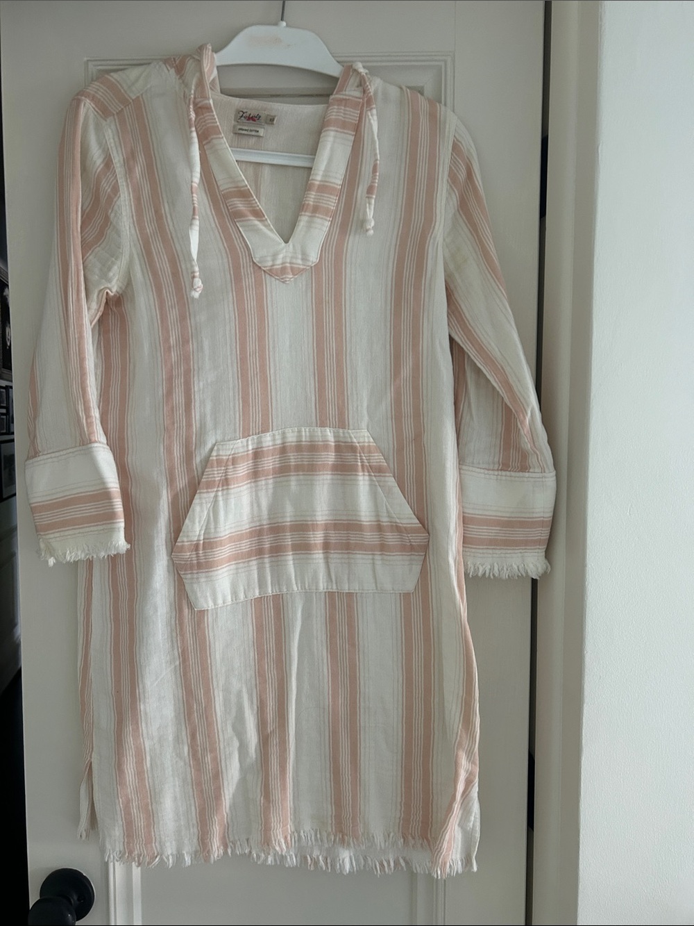 Faherty Cream and Pink Striped Hooded Tunic Dress